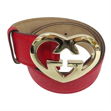 紅色牛皮 皮帶 85cm 245856.214351【GUCCI 古馳】 245856.214351