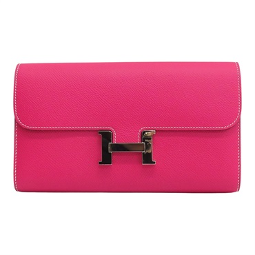 糖果粉色 Epsom牛皮 Constance 銀扣長夾 X刻 銀扣【HERMES 愛馬仕】