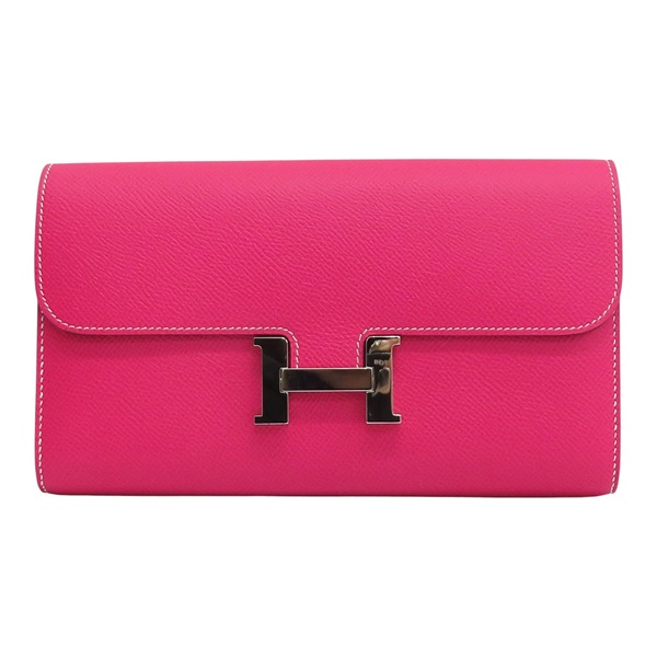 糖果粉色 Epsom牛皮 Constance 銀扣長夾 X刻 銀扣【HERMES 愛馬仕】