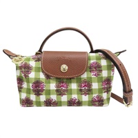 綠色 格紋帆布 Lee priage 肩背包【Longchamp 瓏驤】