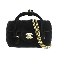 黑色絨布 圓桶 肩背包【CHANEL 香奈兒】