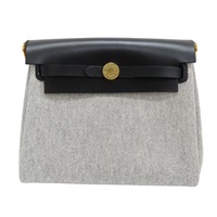 黑色牛皮 灰色帆布 Mini Herbag Zip 20 肩背包 K刻 金釦【HERMES 愛馬仕】