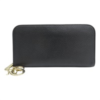 黑/桃紅色 牛皮 金屬 Diorissimo Voyageur 拉鏈 長夾【Dior 迪奧】