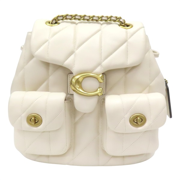 米色 羊皮 菱格紋 TABBY 後背包【COACH 蔻馳】 #CU076