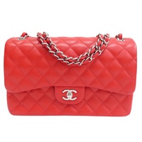 紅色 菱格紋 羊皮 Classic Flap 鏈帶肩背包 銀釦【CHANEL 香奈兒】