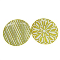 黃色 萬花筒 花朵 白色陶瓷 Soleil d′Hermes 盤子兩件組【HERMES 愛馬仕】