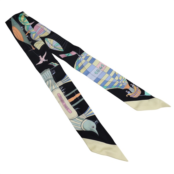 黑色 絲綢 絲巾 Les Folies du Ciel Twilly【HERMES 愛馬仕】