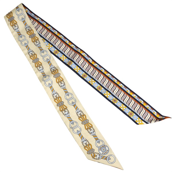 米白色 絲綢 絲巾 Harnais en Rosace Twilly【HERMES 愛馬仕】