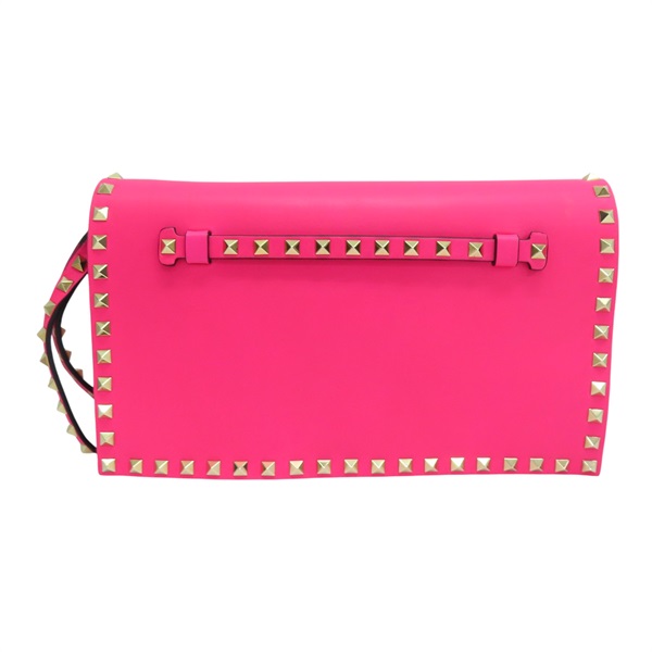 桃紅色 牛皮 鉚釘 Rockstud 手拿包【Valentino 范倫鐵諾】