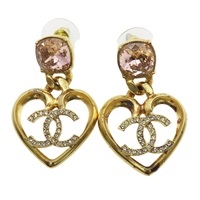 金色 心形 CC垂墜 針式耳環【CHANEL 香奈兒】 ABA100