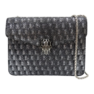 黑色 亮面特殊皮革 Serpenti Forever 肩背包【BVLGARI 寶格麗】