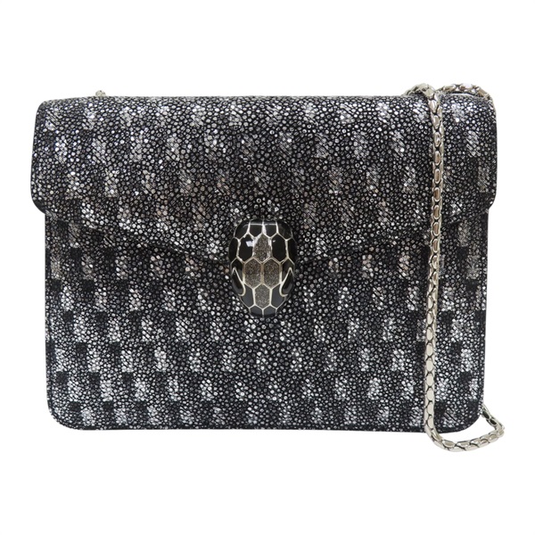 黑色 亮面特殊皮革 Serpenti Forever 肩背包【BVLGARI 寶格麗】