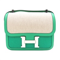 薄荷綠色 Swift牛皮 帆布 Constance 康康包 肩背包 Z刻 銀釦【HERMES 愛馬仕】