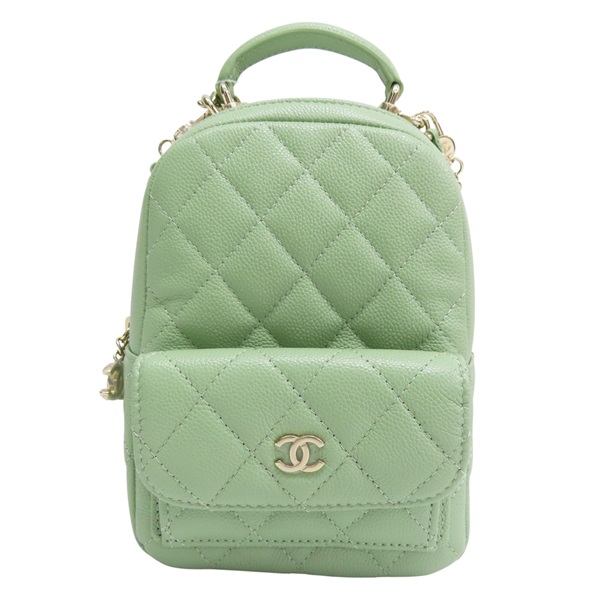 綠色 菱格紋 荔枝牛皮 小書包 金釦【CHANEL 香奈兒】