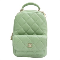 綠色 菱格紋 荔枝牛皮 小書包 金釦【CHANEL 香奈兒】