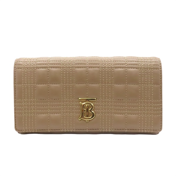 棕色 格紋羊皮 扣式長夾【BURBERRY 巴寶莉】