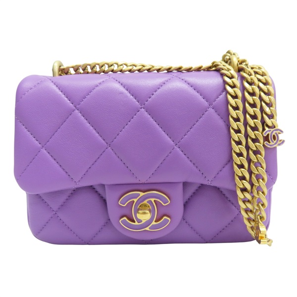 紫色 羊皮 鏈帶肩背包 金釦【CHANEL 香奈兒】