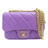 紫色 羊皮 鏈帶肩背包 金釦【CHANEL 香奈兒】