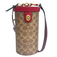 紅色牛皮 棕色PVC 圓桶 肩背包【COACH 寇馳】 C2443