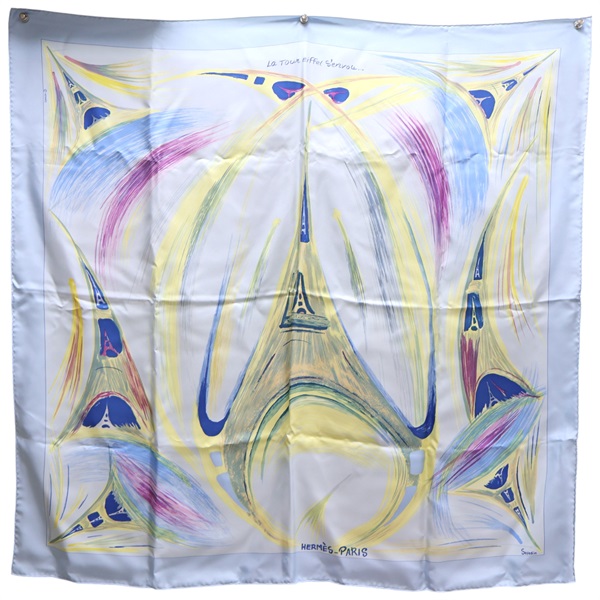 藍色 La Tour Eiffel S'envole 絲綢 絲巾 90x90【HERMES 愛馬仕】