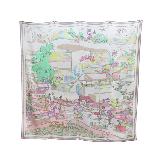 粉色 喀什米爾 真絲 Locomotion  方巾【HERMES 愛馬仕】 244098S