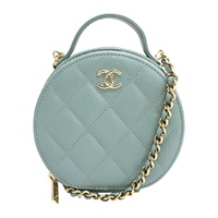 藍綠色 荔枝紋牛皮 小型化妝包 肩背包 AP2502 (無卡)【CHANEL 香奈兒】 AP2502