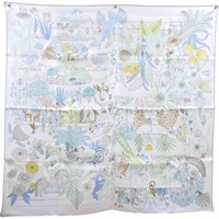 白色 PRECIOUS PARADISE 絲綢 絲巾 004094S 90x90【HERMES 愛馬仕】 004094S