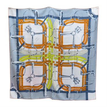 藍/橘色 喀什米爾 真絲 Mors a Jouets Bandana shawl 140 方巾【HERMES 愛馬仕】 H983419S