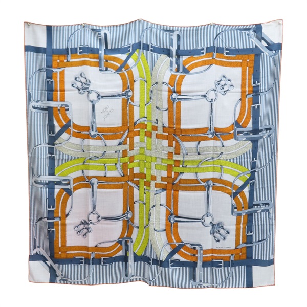 藍/橘色 喀什米爾 真絲Mors A Jouets  方巾【HERMES 愛馬仕】 H983419S