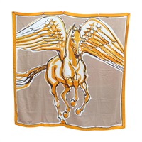 橘色 絲綢 羊絨 Libre Comme Pegase  方巾 140x140【HERMES 愛馬仕】 243802S