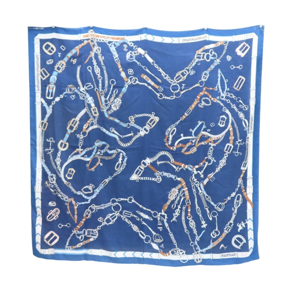 藍色 喀什米爾 真絲 Chevaux Dechaines 方巾【HERMES 愛馬仕】 244096S 15