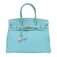 環礁藍 TOGO牛皮 Birkin 30 柏金包 手提包 T刻 銀扣【HERMES 愛馬仕】