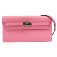 糖果粉 Epsom牛皮 Kelly To Go Wallet 肩背包 Y刻 銀扣【HERMES 愛馬仕】