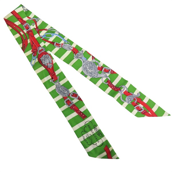 綠/紅色 絲綢 絲巾 Brides de Gala Twilly【HERMES 愛馬仕】