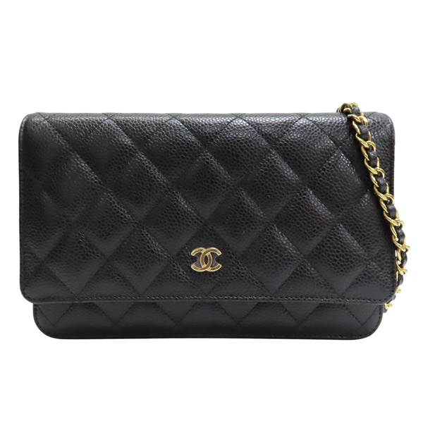 黑色 菱格紋 荔枝文 牛皮 WOC 鏈帶肩背包 金釦【CHANEL 香奈兒】 AP0250