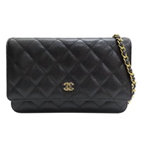 黑色 菱格紋 荔枝文 牛皮 WOC 鏈帶肩背包 金釦【CHANEL 香奈兒】 AP0250
