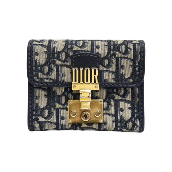 藍色 緹花帆布 DiorAddict 扣式短夾【Dior 迪奧】