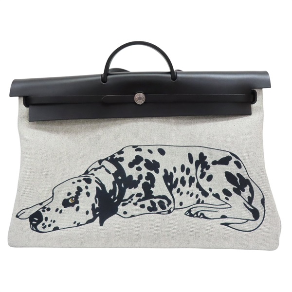 黑色牛皮 黑色帆布 狗狗圖案 Herbag 肩背包 K刻【HERMES 愛馬仕】