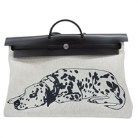黑色牛皮 黑色帆布 狗狗圖案 Herbag 肩背包 K刻【HERMES 愛馬仕】