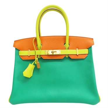澄/黃/綠色 山羊皮 Birkin30 柏金包 手提包 口Q刻 金釦 (SP order)【HERMES 愛馬仕】 口Q