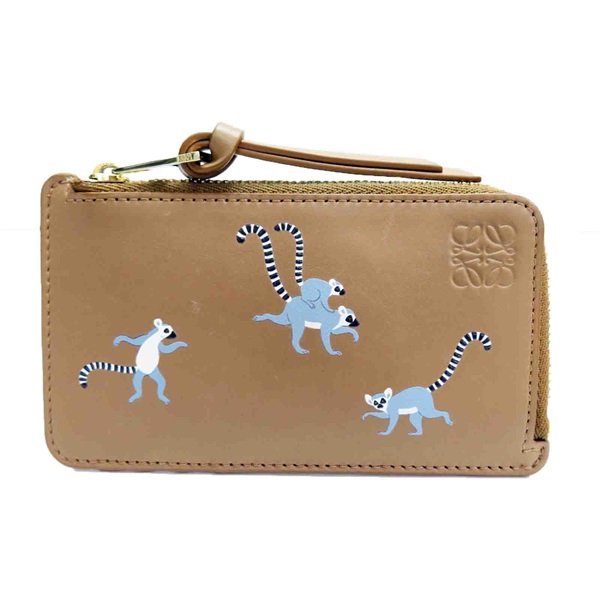 棕色 小狐猴 牛皮 拉鍊 卡夾零錢包【LOEWE 羅威】