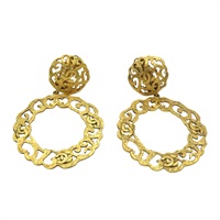 金色金屬 雕花大圈 夾式耳環【CHANEL 香奈兒】