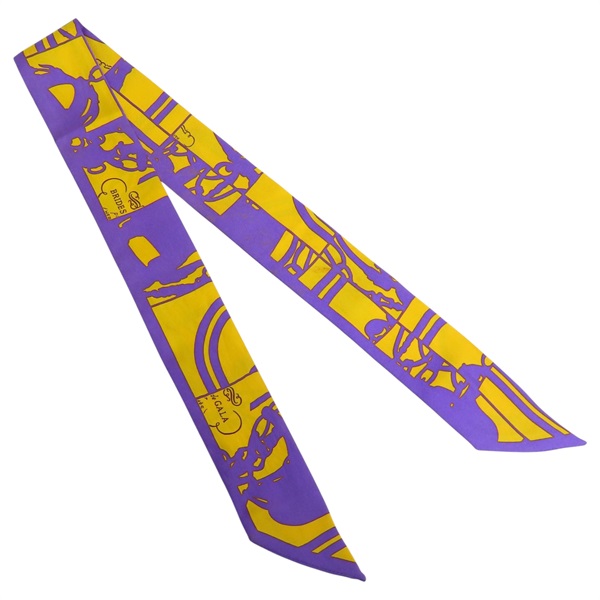 紫/黃色 絲綢 絲巾 Brides de Gala Twilly【HERMES 愛馬仕】