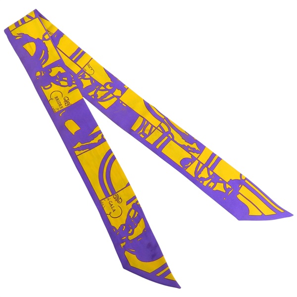 紫/黃色 絲綢 絲巾 Brides de Gala Twilly【HERMES 愛馬仕】