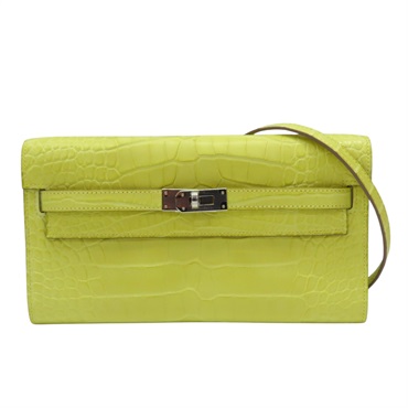 金盞花黃 鱷魚皮 Kelly To Go Wallet 肩背包 B刻 銀扣【HERMES 愛馬仕】