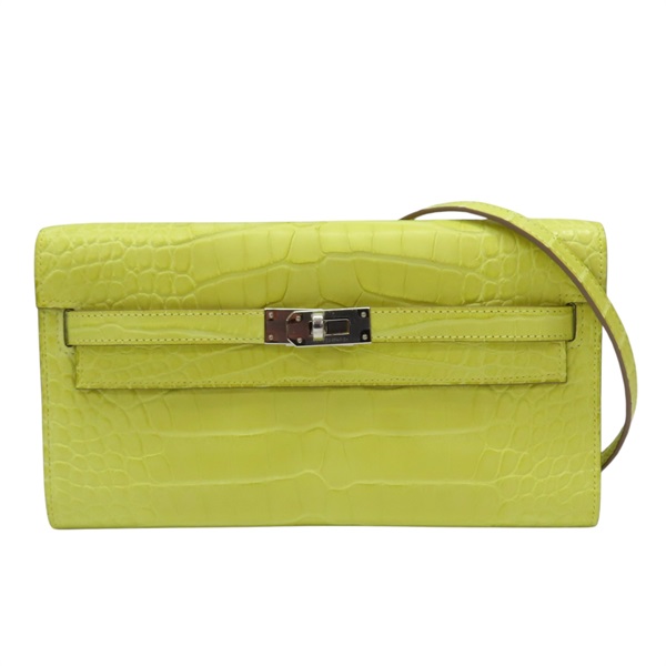 金盞花黃 鱷魚皮 Kelly To Go Wallet 肩背包 B刻 銀扣【HERMES 愛馬仕】