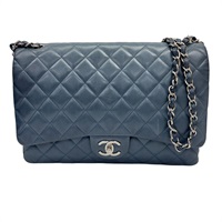 藍色 菱格紋 羊皮 MAXI JUMBO COCO 33 鍊帶 肩背包 褪色【CHANEL 香奈兒】 A58601