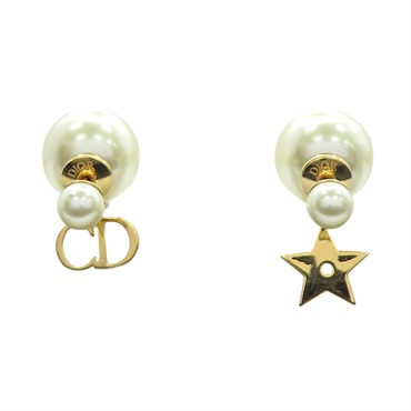 白/金色 鍍金 珍珠 Tribales 吊墜耳環【Dior 迪奧 】