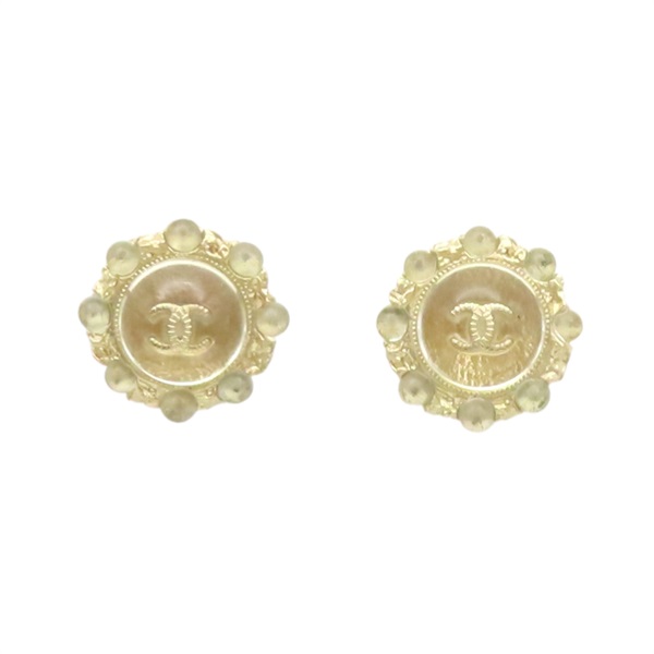 淺金色鍍金 透明珠 雙C 針式 耳環【CHANEL 香奈兒】