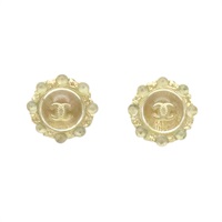 淺金色鍍金 透明珠 雙C 針式 耳環【CHANEL 香奈兒】